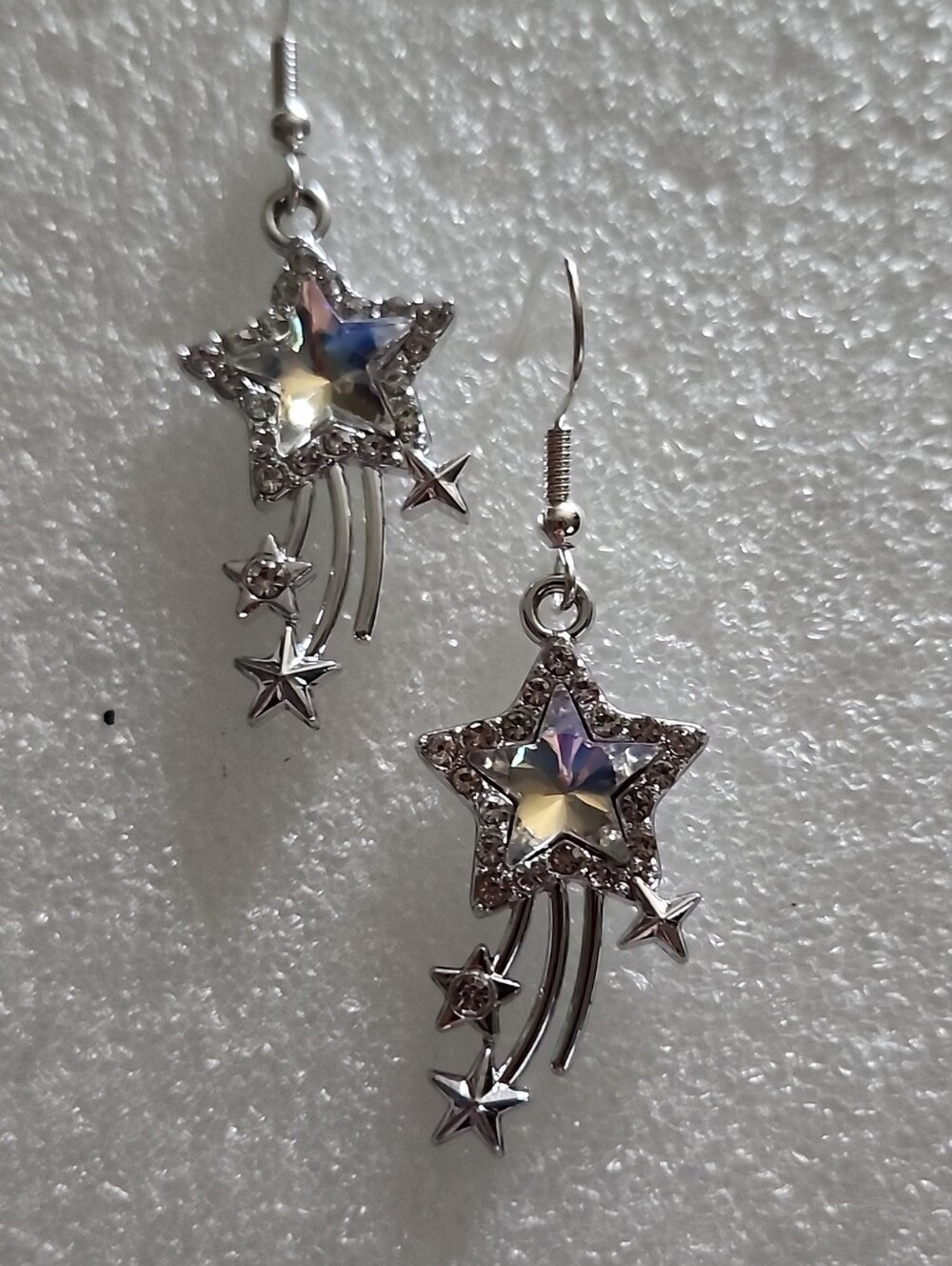 Hand Crafted Silver Shooting Star Earrings with Iridescent Centers